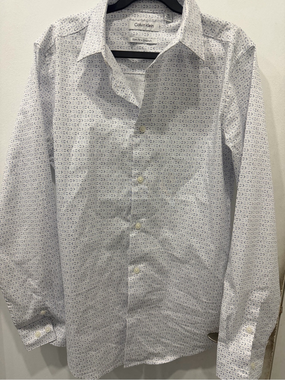 Calvin Klein White Micro-Print Dress Shirt Boys size 16